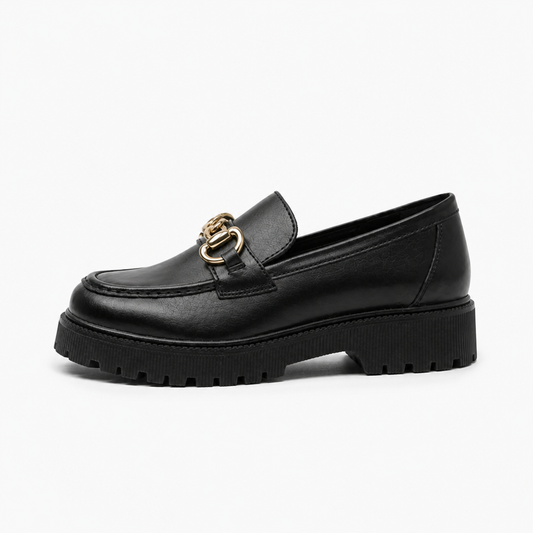 Mocassin Plateforme Femme Noir & Chaînette Dorée: Élégance Assurée
