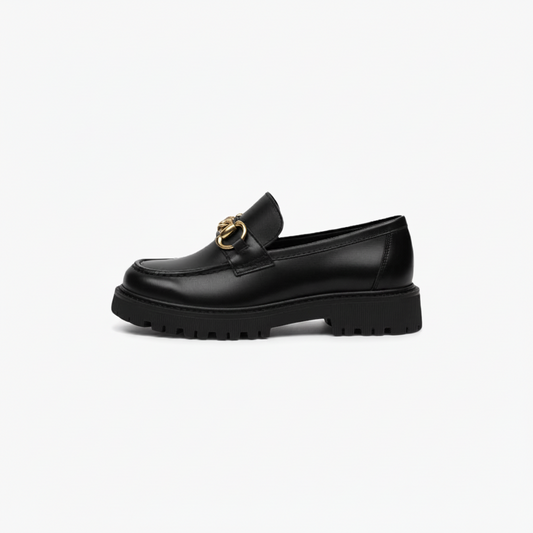 Mocassin Plateforme Femme Noir & Chaînette Dorée: Élégance Assurée