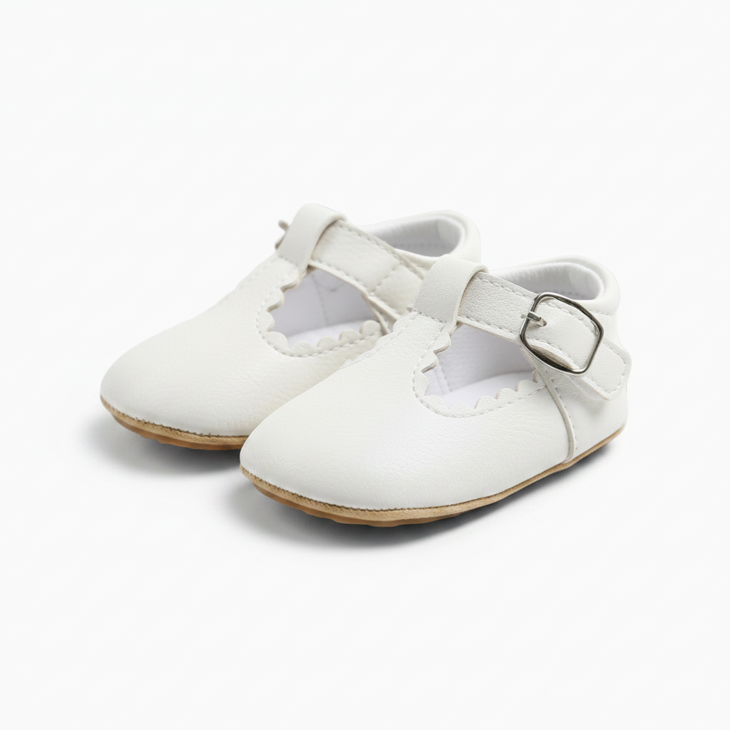 Paire de mocassins bébés blancs, symboles de pureté et d'élégance intemporelle pour toute occasion.