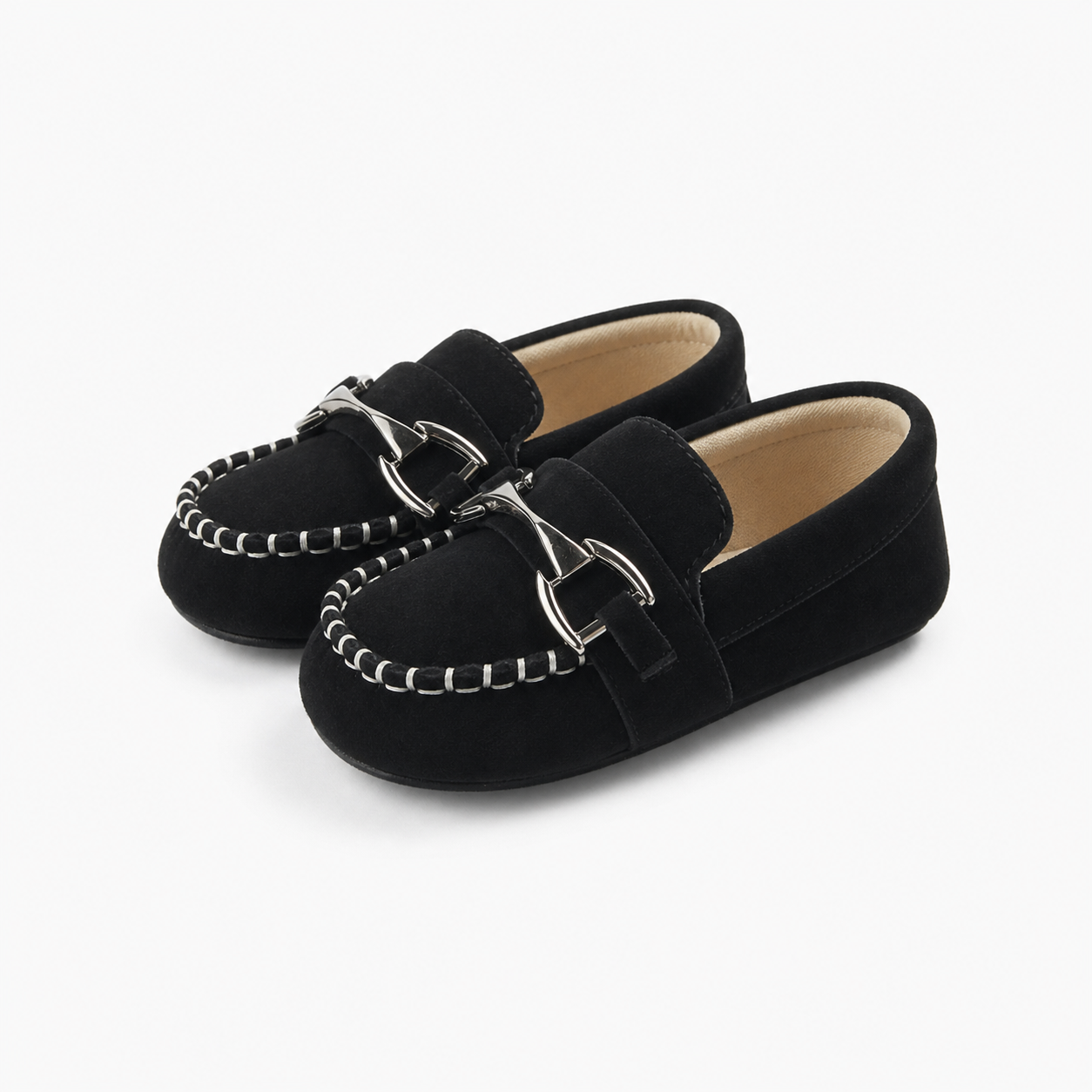 Mocassins bébé noirs à chaînette, paire complète