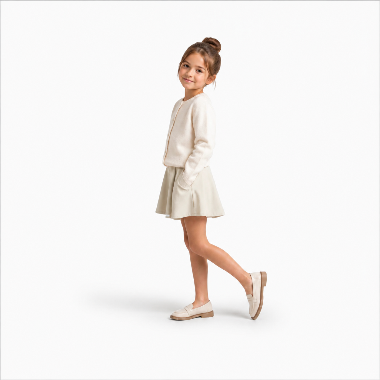 Mocassin Fillette Beige & Marron - vue 3