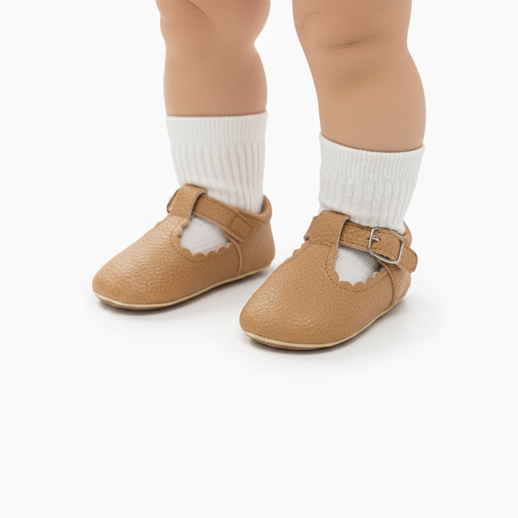 Semelle antidérapante des mocassins orthopédiques assurant la sécurité des pieds de bébé.