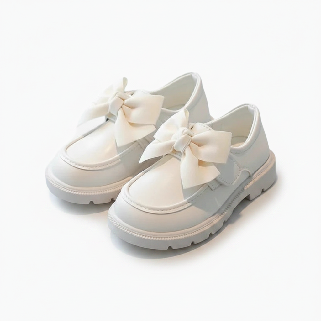 Enfant marchant avec aisance dans ses mocassins blancs, expérimentant un confort exceptionnel.