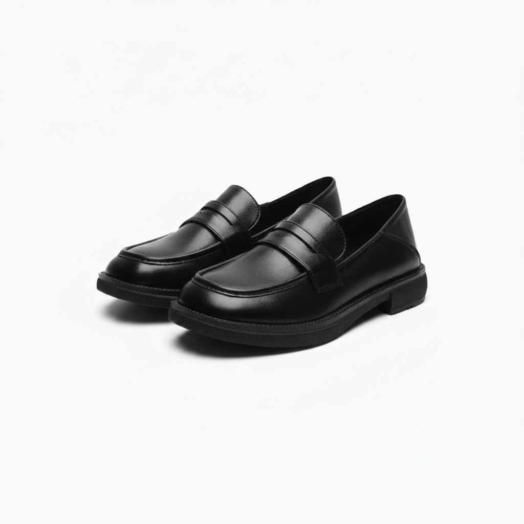 L'éclat luxueux du cuir vernis noir sur un mocassin à talon, symbole d'un style audacieux et intemporel.