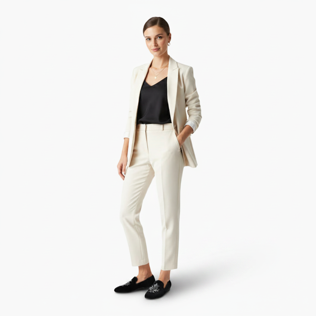 Mocassin en daim noir porté avec un pantalon fluide, incarnant l'élégance décontractée pour toutes les occasions.