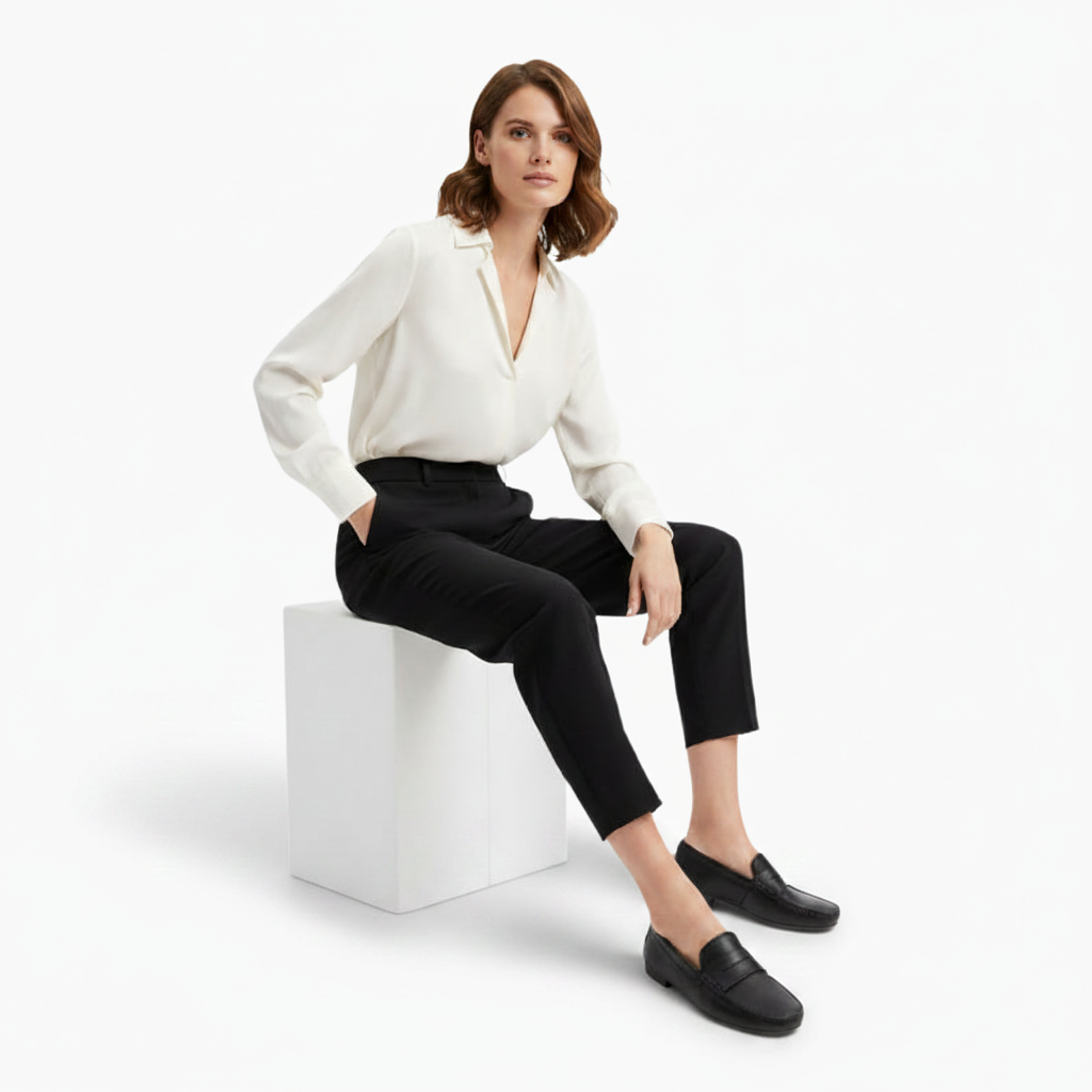 La semelle extérieure antidérapante du mocassin noir, conçue pour une adhérence optimale et une marche stable.