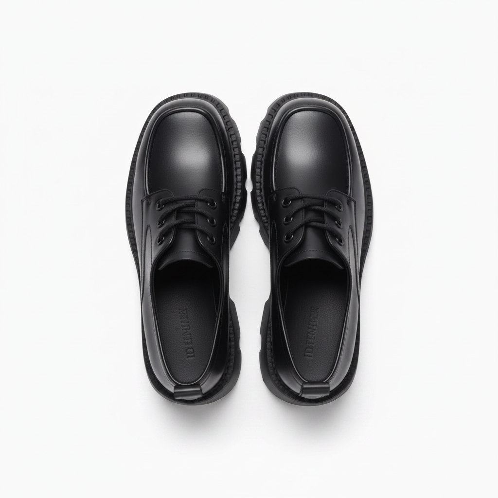 Vue arrière du mocassin à plateforme, illustrant la hauteur du talon qui affine la silhouette.