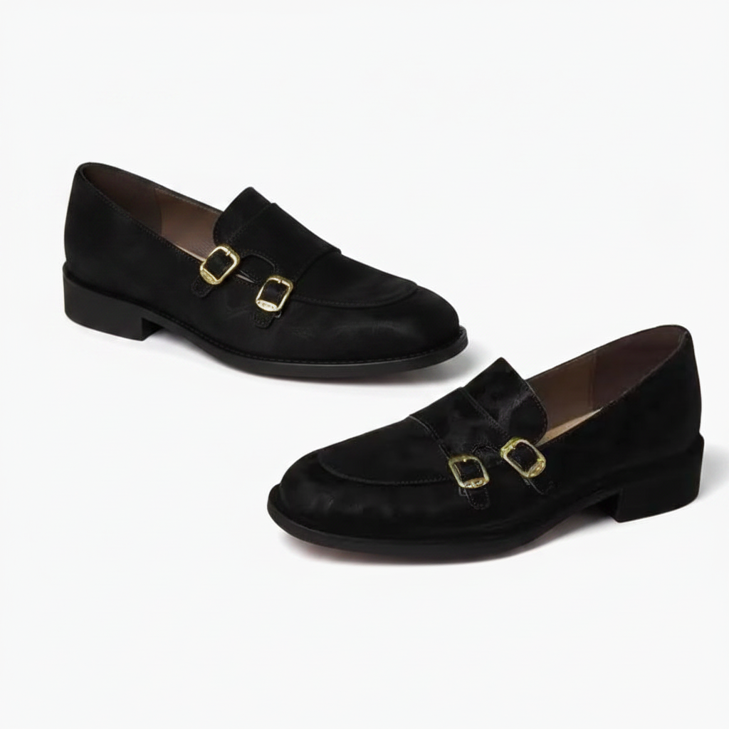 Semelle extérieure des mocassins noirs en cuir, garantissant adhérence et durabilité, pour une marche confortable et sécurisé
