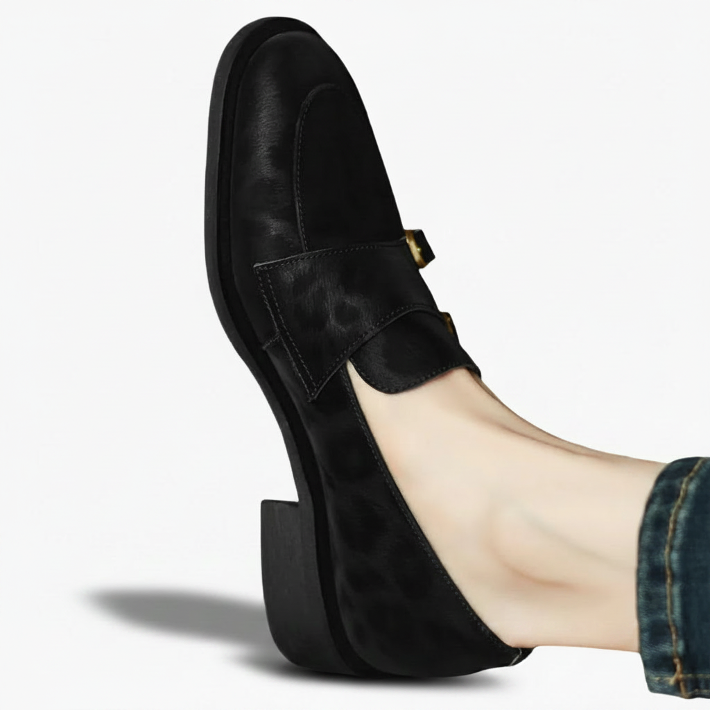 Doublure intérieure en cuir des mocassins femme, offrant un confort optimal et une sensation de luxe à chaque pas.