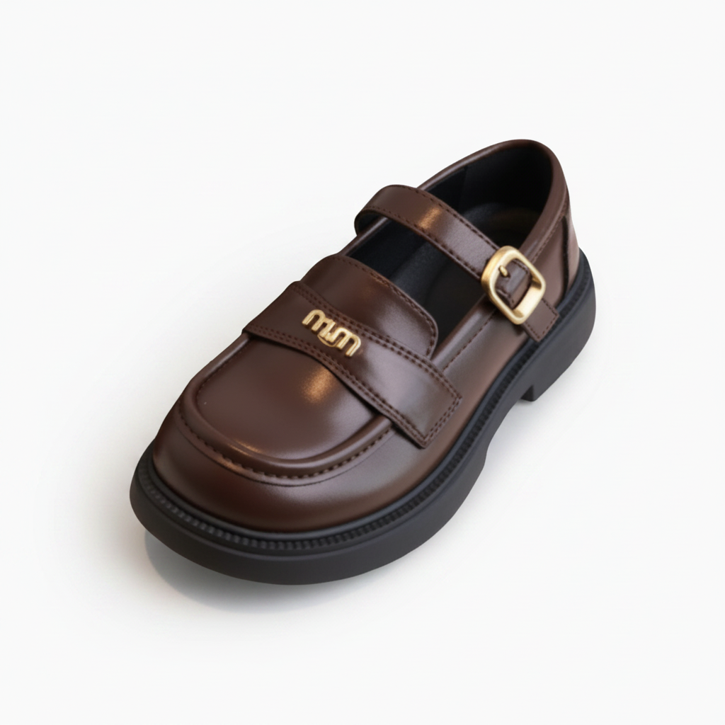 Mocassin ouvert marron en cuir véritable pour fillette, élégant et léger, idéal pour l'été.