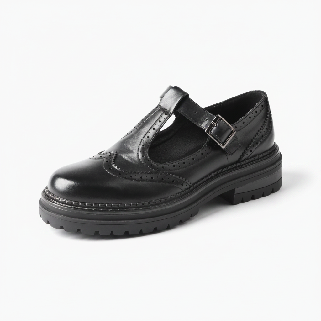 Mocassin plateforme femme en cuir vernis noir, style rétro élégant et semelle épaisse.