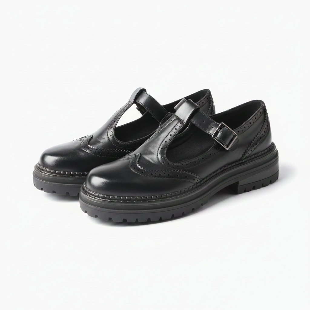 Mocassins noirs vernis portés avec un pantalon tailleur, incarnant une allure professionnelle chic.
